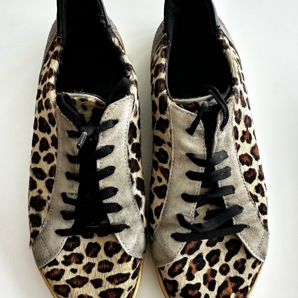 Zara Leopard Print Sneakers with Black Accents.Leather!